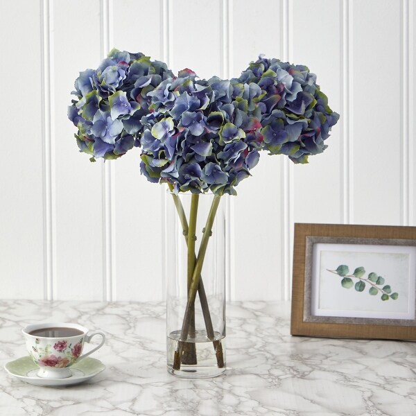 18 Hydrangea Artificial Arrangement in Glass Vase