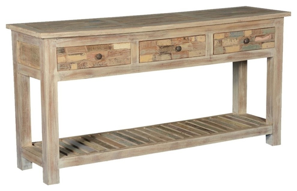 Frosted Brick Wall Reclaimed Wood Hall Console Table   Farmhouse   Console Tables   by Sierra Living Concepts Inc  Houzz