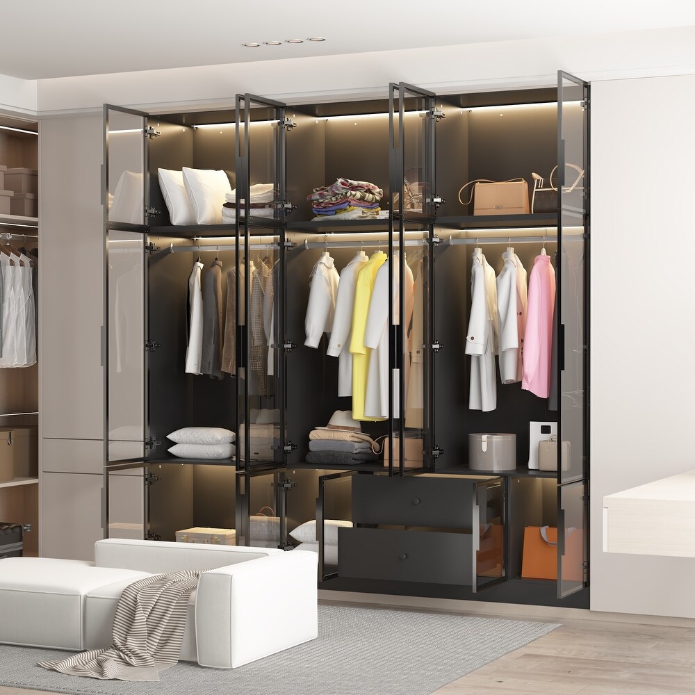 Modular Wardrobe with Elegant Glass Showcase Armoires Closet Cabinet