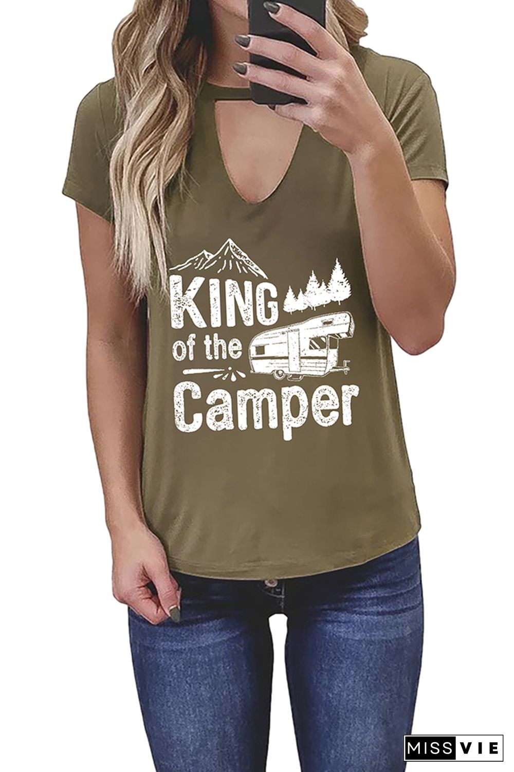 King Of The Camper Graphic Tees for Women Wholesale Short Sleeve T shirts Top