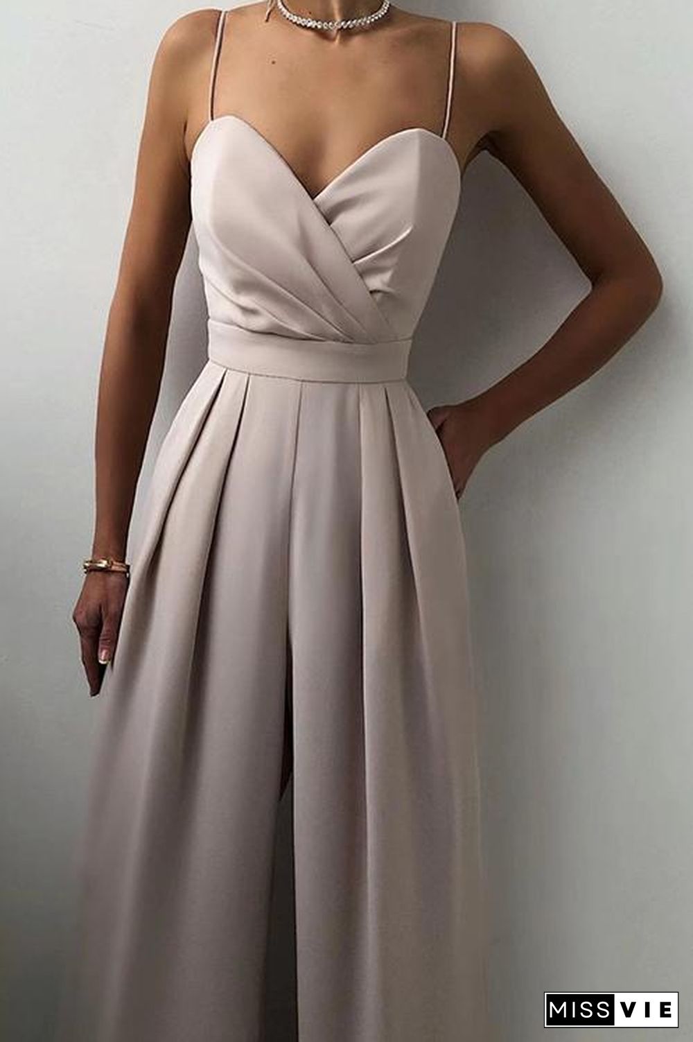 Minimalism Wide Leg Slip Jumpsuits