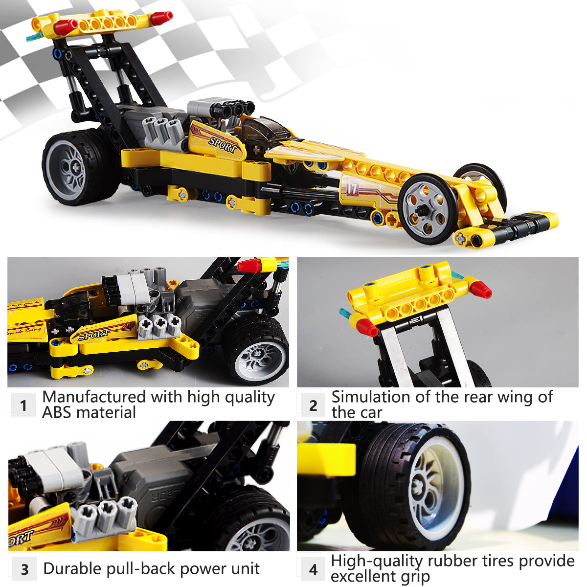 CaDA Pull Back Straight Speed Racing Model Building Set C52017W Building Block Toys for Kids 6+ (151Pieces)