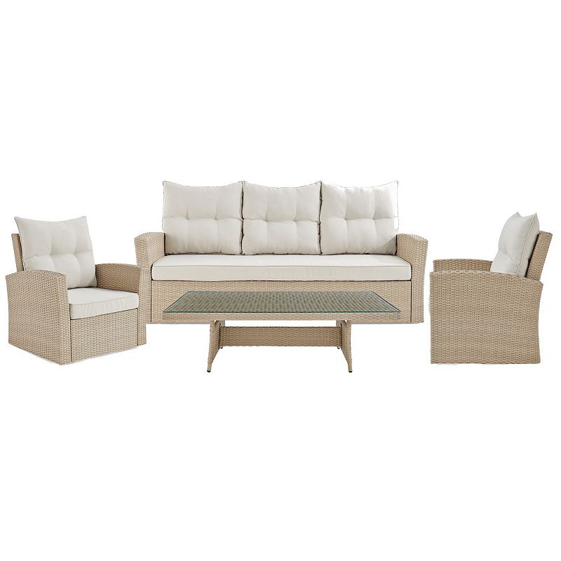 Alaterre Furniture Canaan Wicker Outdoor Deep-Seat Couch， Arm Chair and Coffee Table 4-piece Set