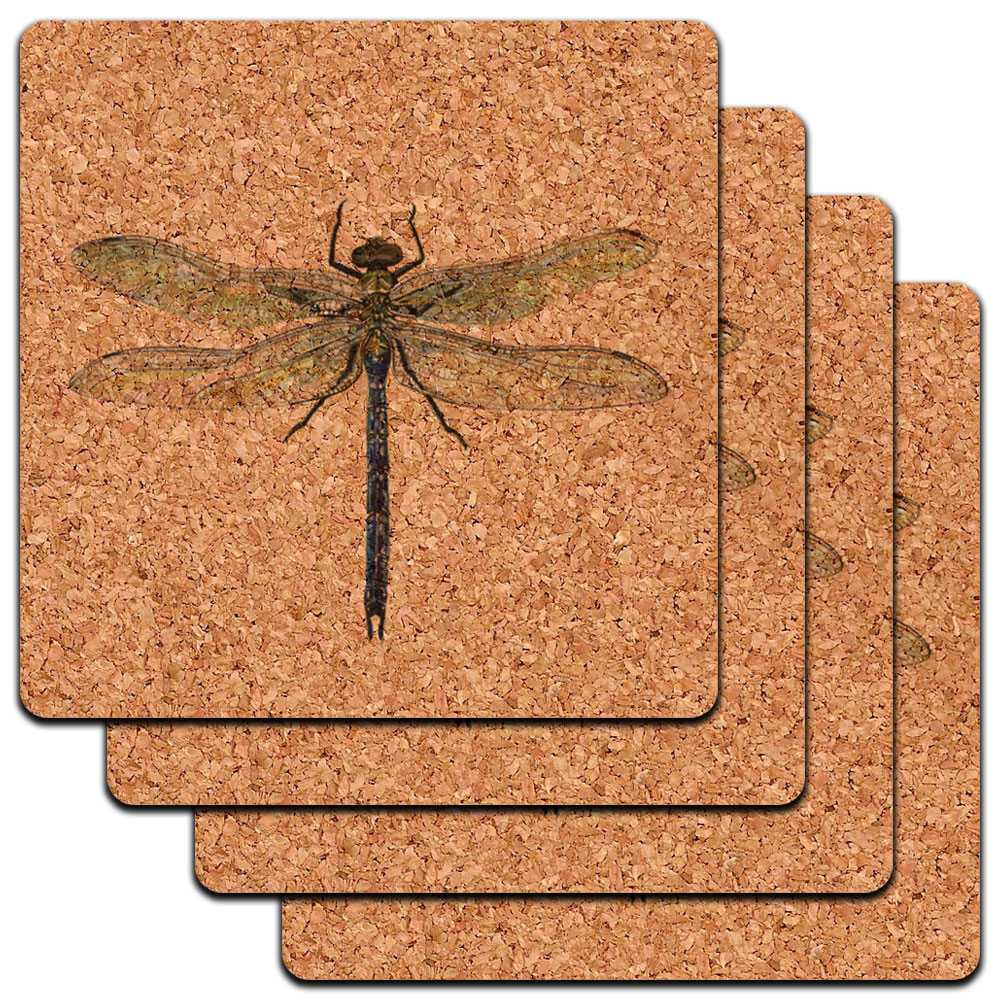 Dragonfly Low Profile Cork Coaster Set