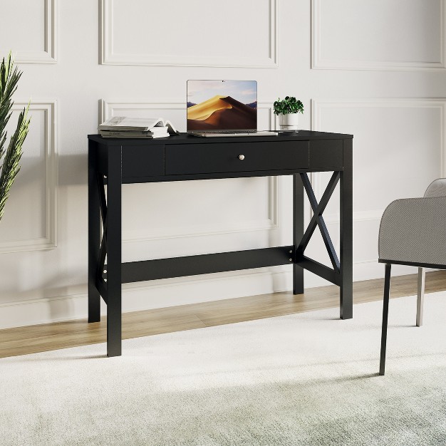 Writing Desk Modern Desk With X pattern Legs And Drawer Storage For Home Office Bedroom Computer Or Craft Table By Lavish Home black