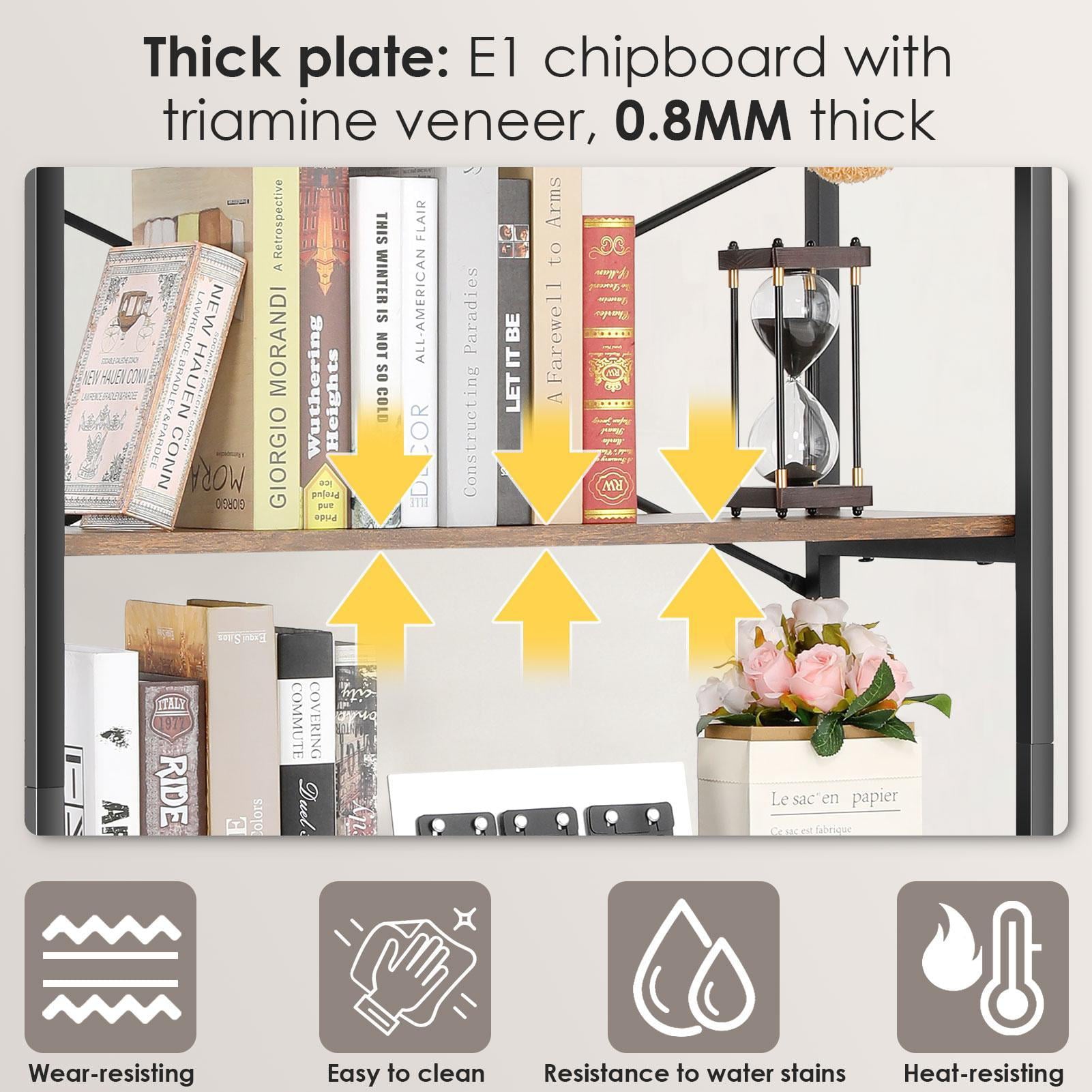 6 Tier Bookshelf Industrial Book Shelves Wall Storage Organizer Wooden Bookcase, Adjustable Metal Wood Shelving Unit Rack with Feet Pad for Home Office Kitchen Bathroom Study Room