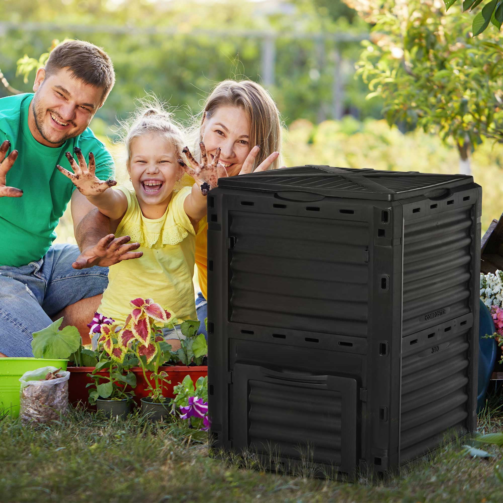 Outsunny Garden Compost Bin 80 Gallon Large Outdoor Compost Container, Black