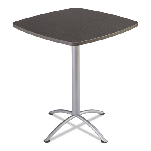 Iceberg iLand Table， Bistro-Height， Square Top， Contoured Edges， 36w x 36d x 42h， Gray Walnut/Silver (69754)