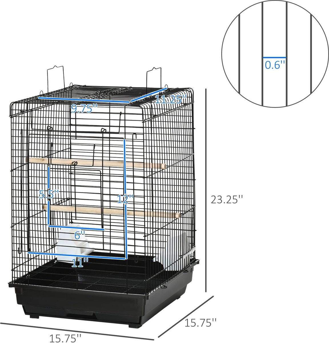 PawHut 28-in Steel w/Open Play Top Bird Cage， Black