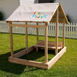 Funphix Dig n' Play Outdoor Wooden Sandbox Playhouse with Bench and Flower Planter Sand Pit for Kids WPHX-2204