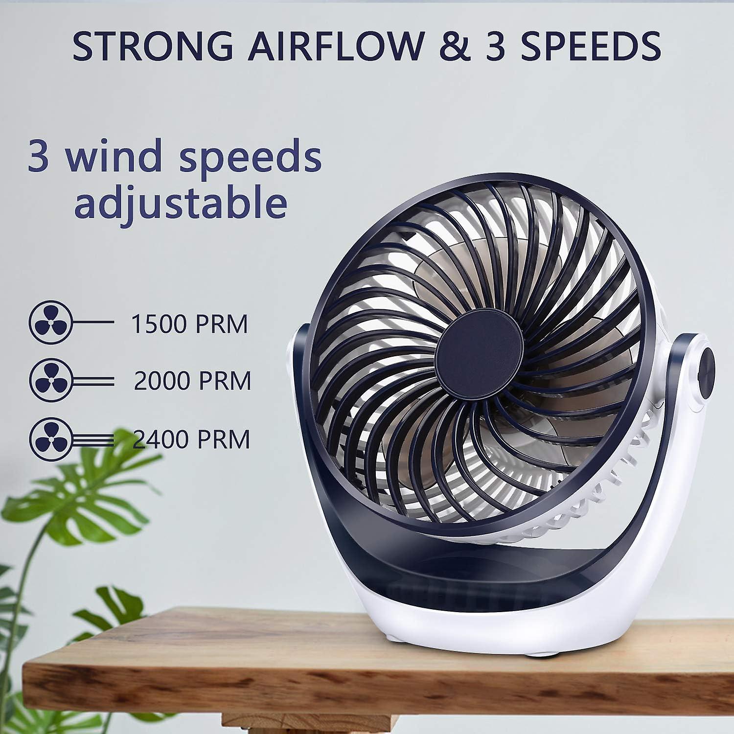 Desk Fan Small Table Fan With Strong Airflow Rechargeable Battery Operated Portable Fan 3 Speeds Adjustable Head 360rotatable Mini Personal Fan