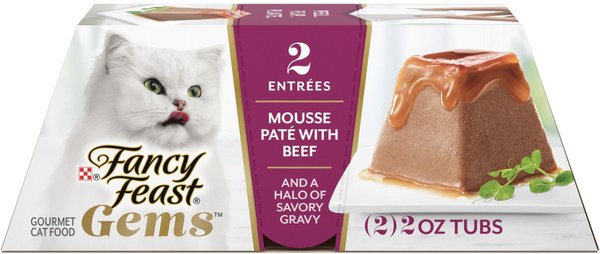 Fancy Feast Gems Mousse Beef and a Halo of Savory Gravy Pate Wet Cat Food， 4-oz box， case of 8