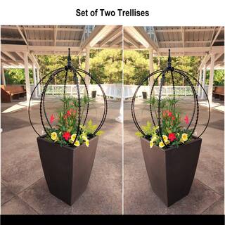 SCROLL TRELLIS 22.5 in. 8-Sided Black Polypropylene Orb Planter Pot Obelisk Trellis (2-Sets) ST-310