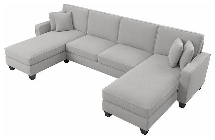 Stockton 131W Sectional Couch with Double Chaise in Light Gray Microsuede   Transitional   Sectional Sofas   by Homesquare  Houzz