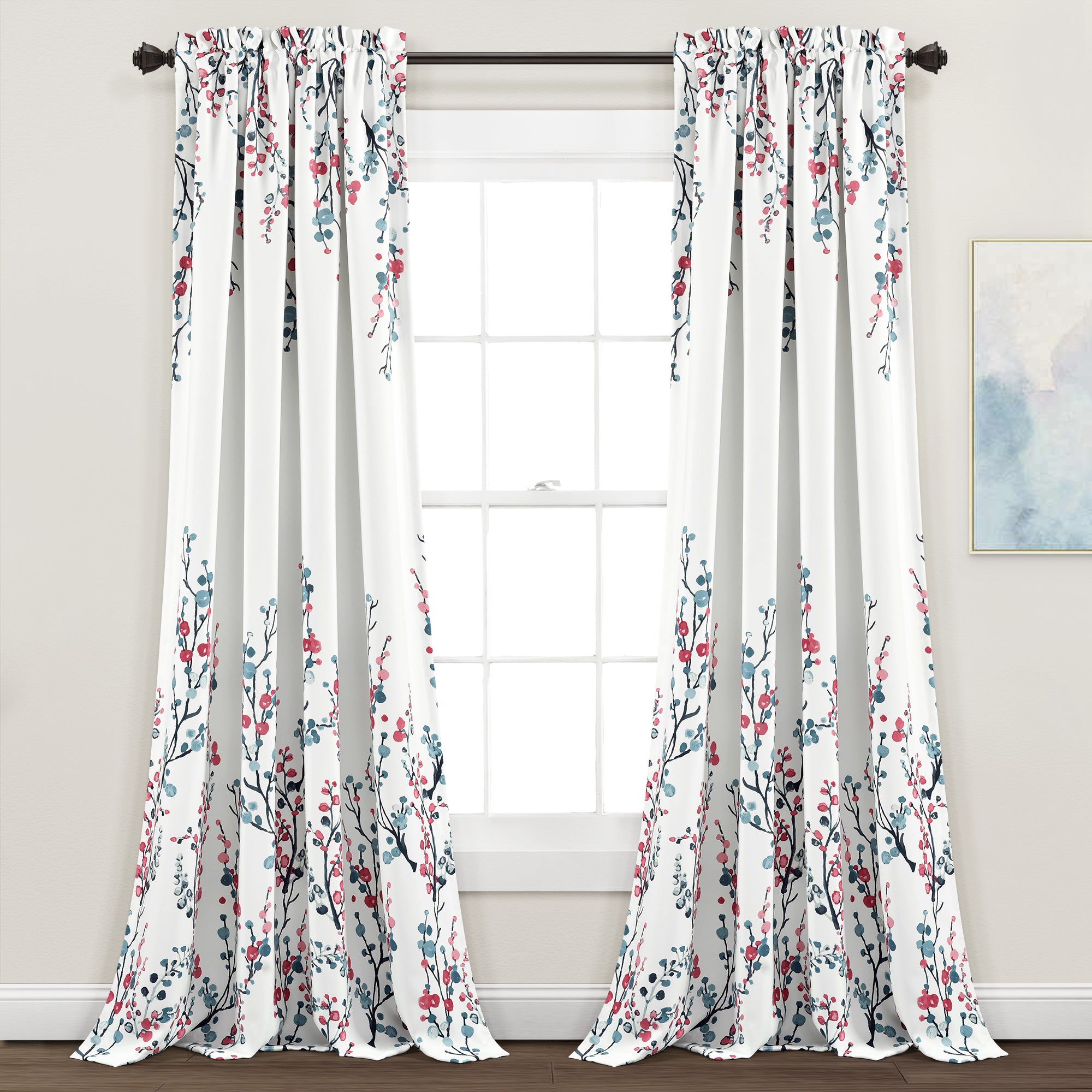 Mirabelle Watercolor Floral Room Darkening Window Curtain Panel Set