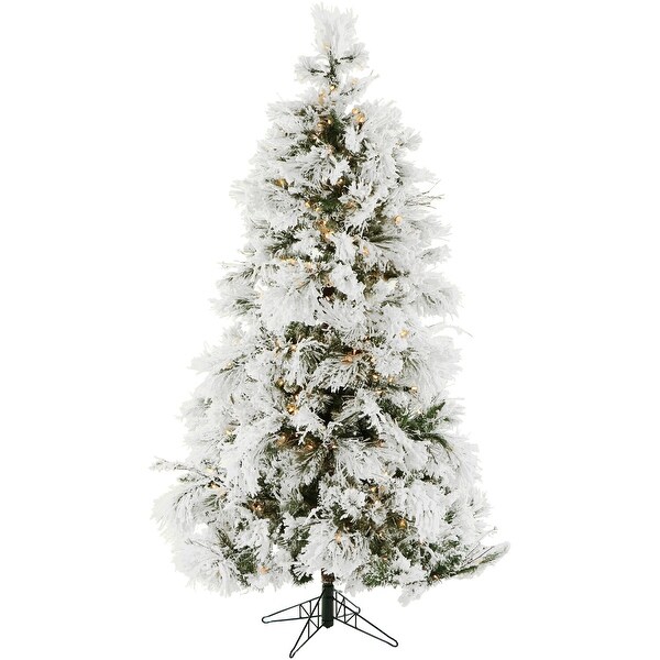 Fraser Hill Farm 5Ft.Snowy Pine Flocked Slim Christmas Tree，Lights