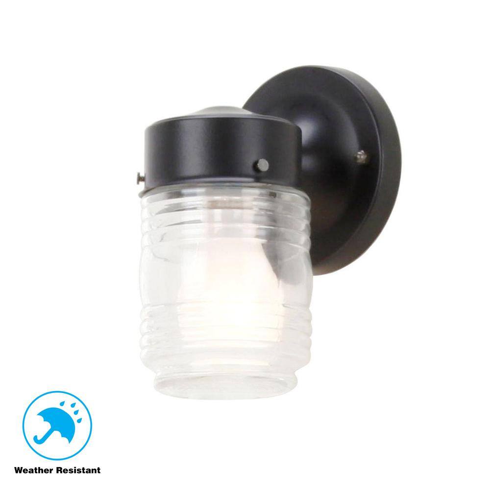 Hampton Bay 1-Light Matte Black Outdoor Jelly Jar Wall Lantern Sconce WB0317