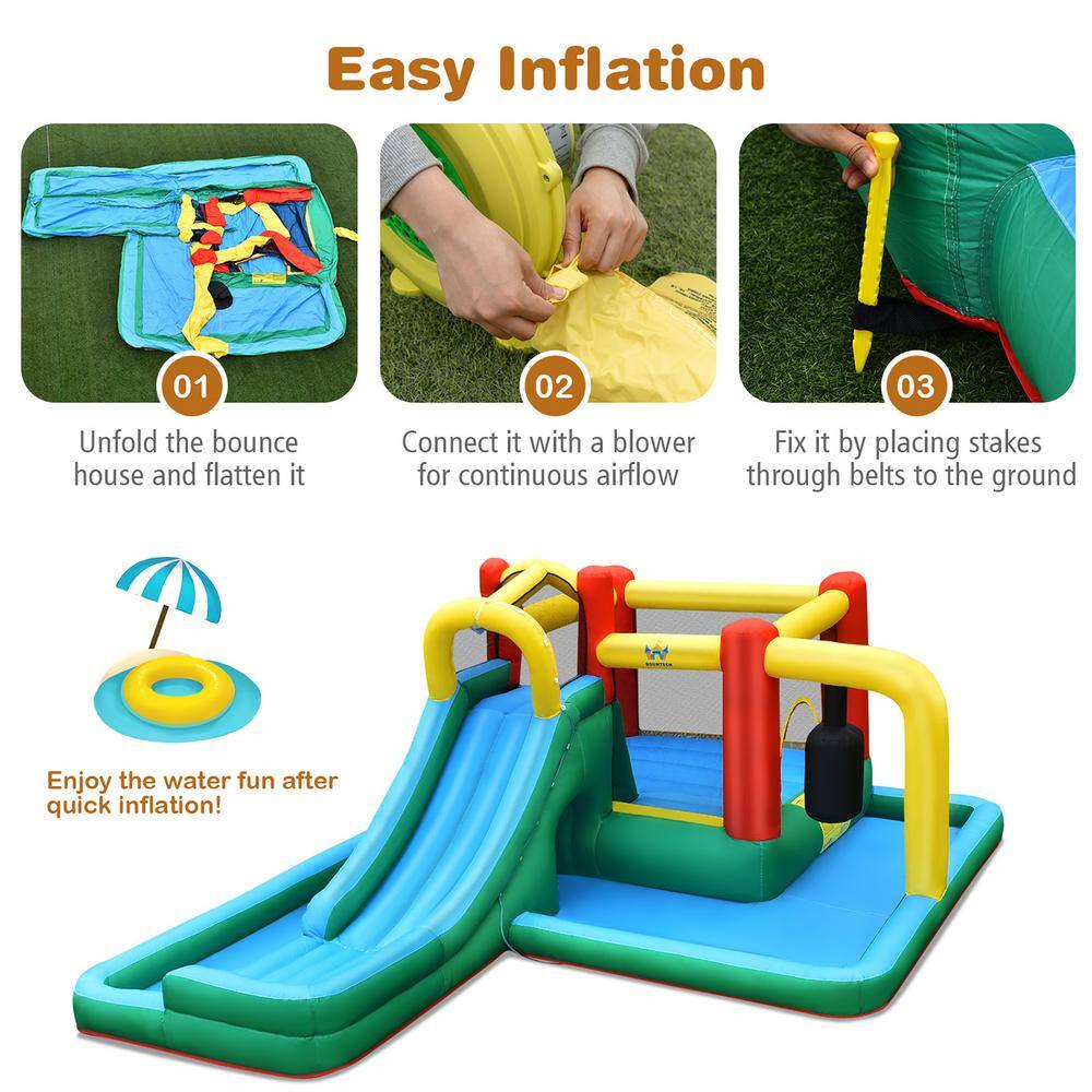 Costway Fabric Slide Water Park Climbing Bouncer Pendulum Tunnel Game without Blower OP70801