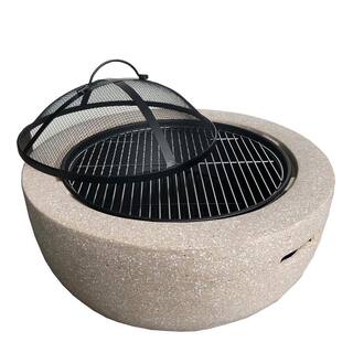 Sireck 26 in.W X 12 in.H Outdoor Stone And Steel Wood Beige Fire Pit ZZQ-THDXP1030