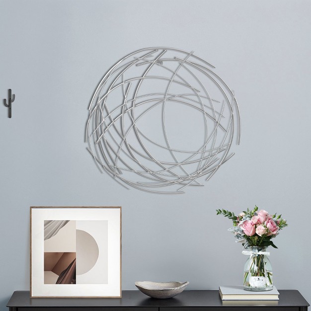 Luxenhome Silver Metal Abstract Swirl Round Wall Art Decor