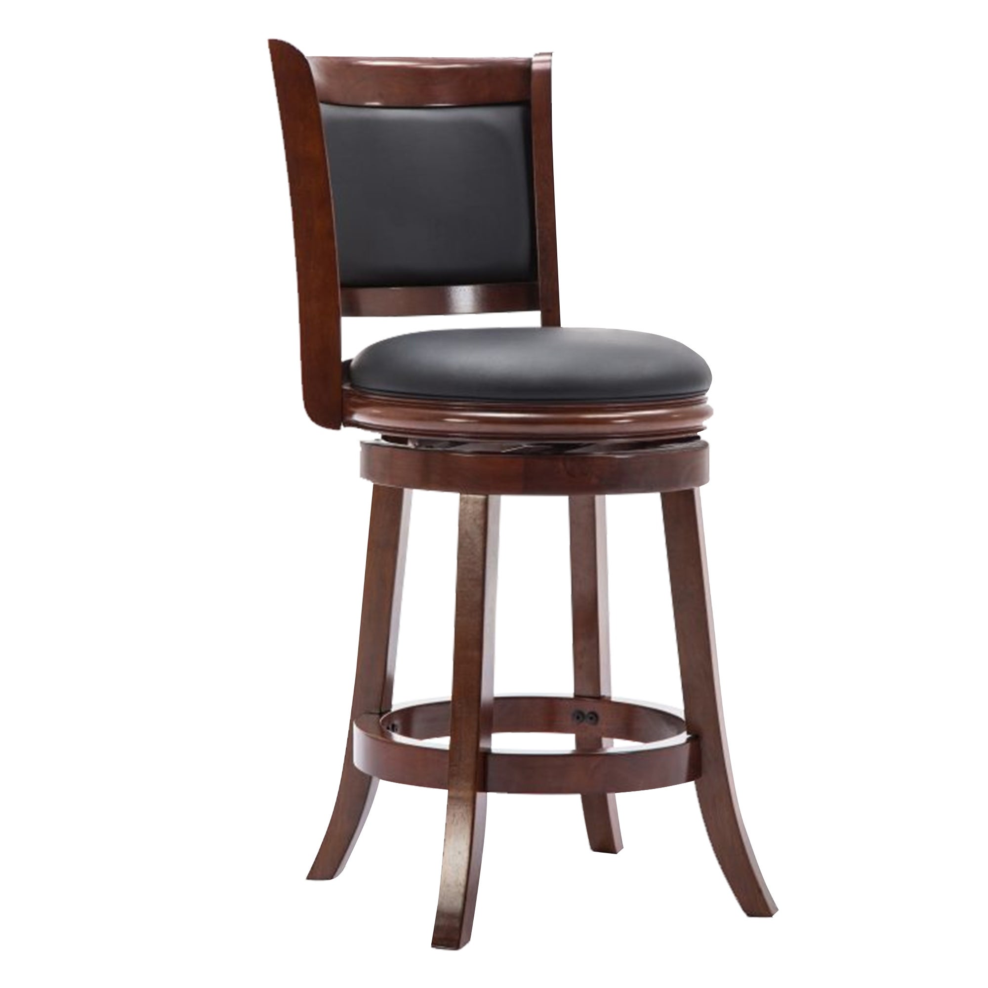 Round Wooden Swivel Barstool with Padded Seat and Back， Cherry Brown - 43.5 H x 18 W x 19.5 L Inches