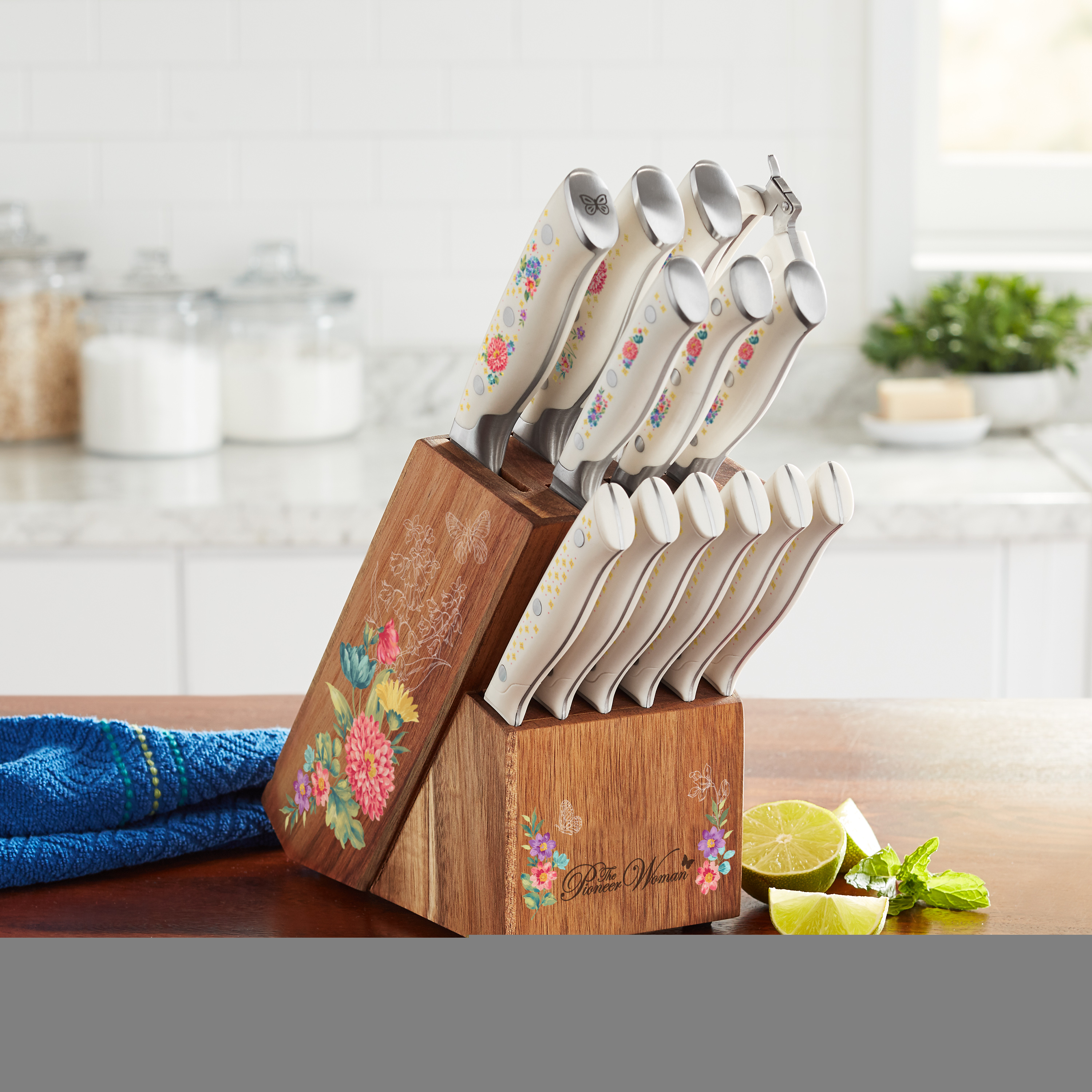 The Pioneer Woman Pioneer Signature 14Piece Stainless Steel Knife Block Set Floral  Crowdfused