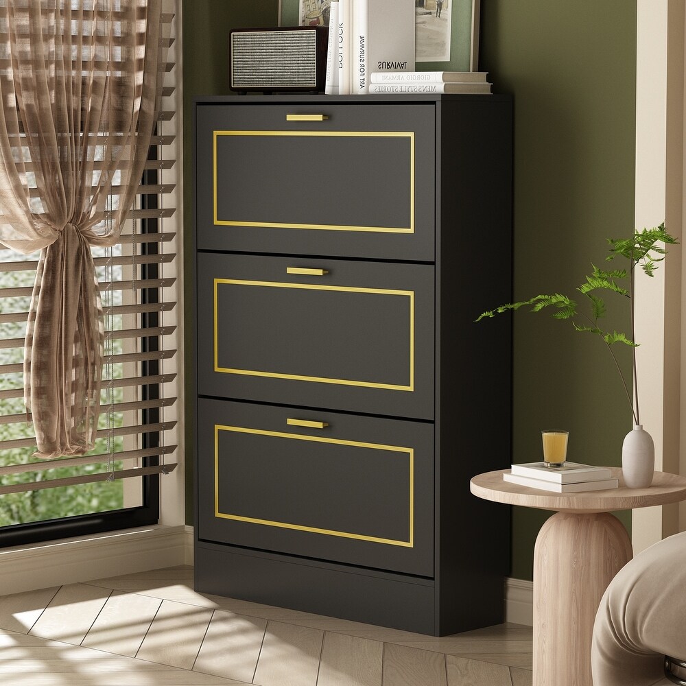 Fold Out Shoes Cabinet Storage Cabinet Dresser Chest(Black/White)