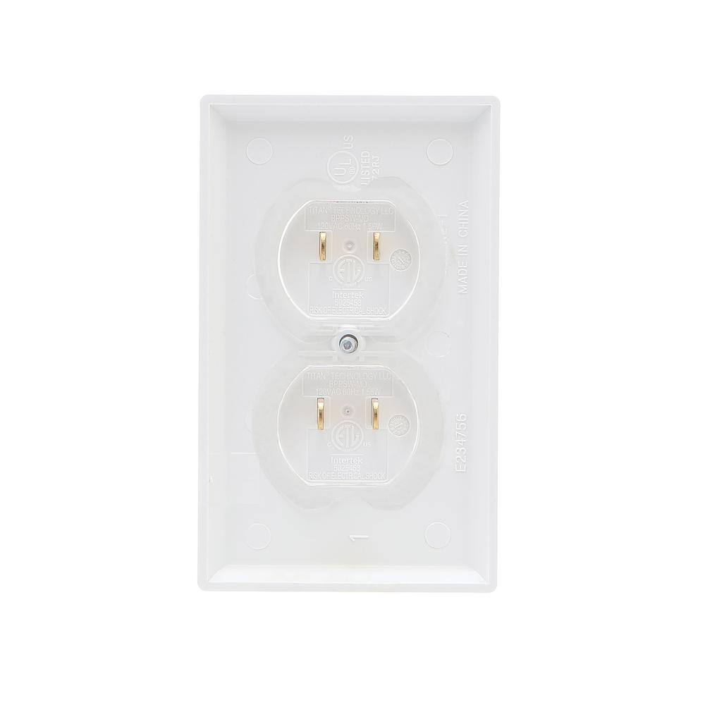 Hampton Bay 1-Gang Duplex Wall Plate with 2 Color Changing Plug Lights and 2 Tamper Resistant Caps BPPSW-MD-2