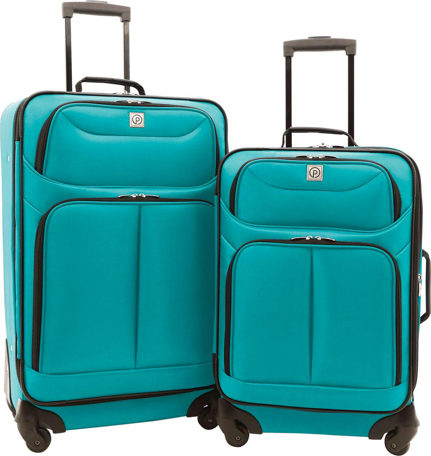 Protege 2 Pc Softside Spinner Luggage Set， 21 and 25 Checked， Teal