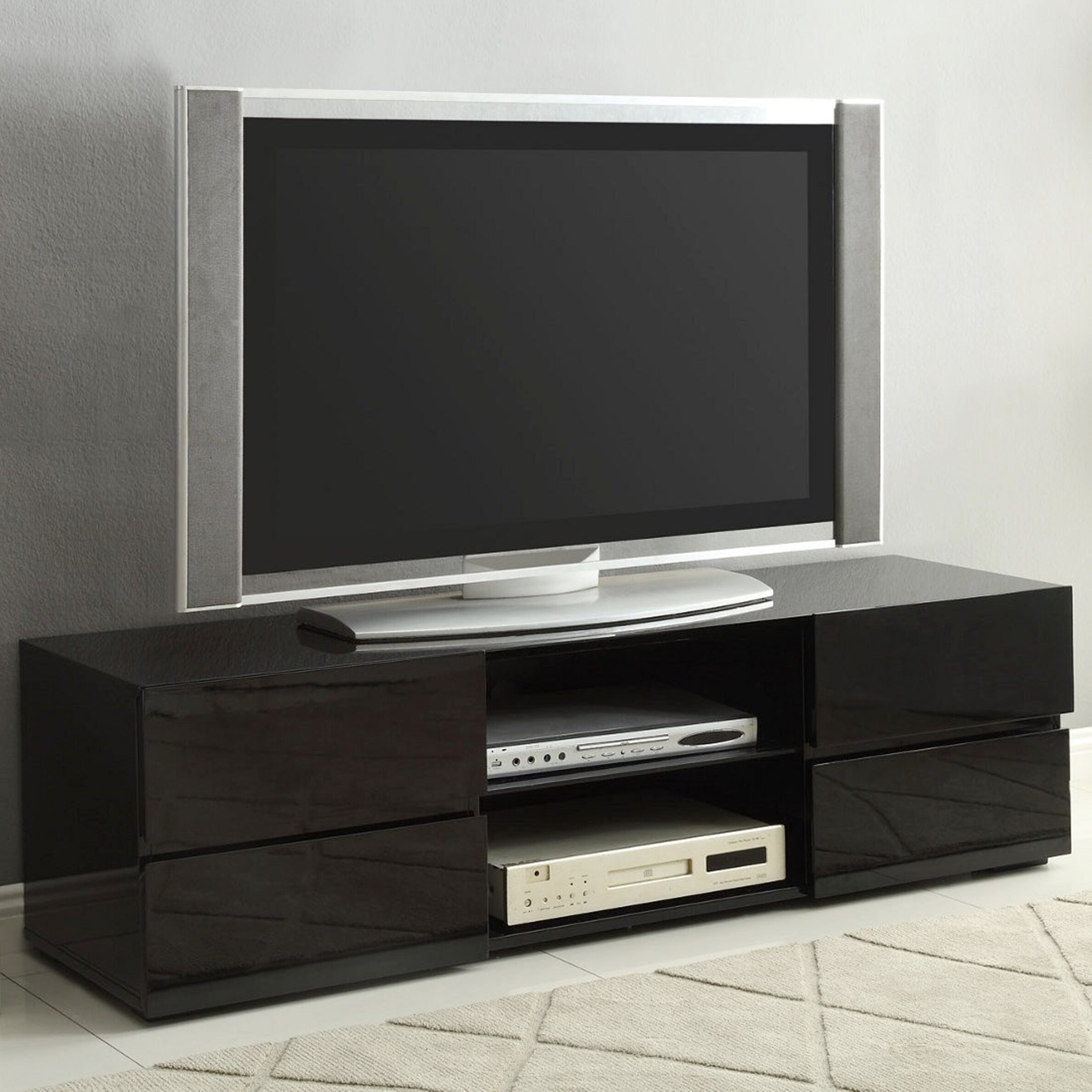 Modern Design Glossy Black TV Console Entertainment Center with Drawers