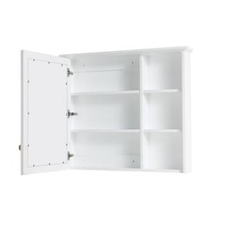 WELLFOR 34 in. W x 30 in. H Medium Rectangular White Wood Frame Surface Mount Medicine Cabinet with Mirror MED34YS1WT