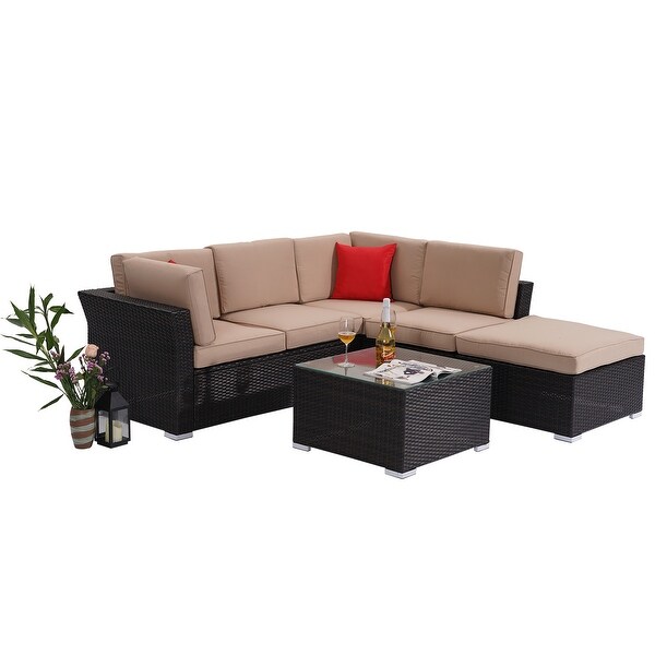 4 pieces Outdoor Patio Furniture Rattan Conversation Sofa Sectional Sets - Overstock - 33808766