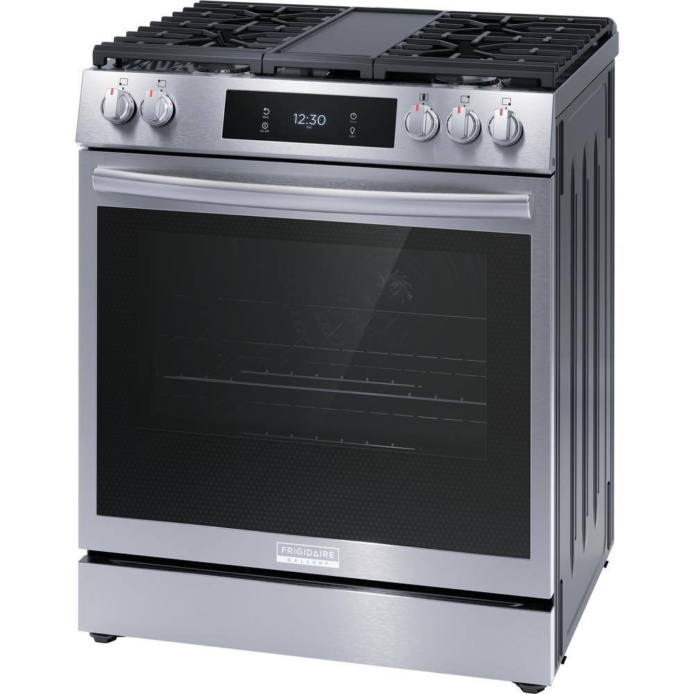 FRIGIDAIRE GALLERY 30 in. 6 cu. ft. 5 Burner Slide-In Gas Range with Total Convection in Air Fry in Smudge Proof Stainless Steel GCFG3060BF