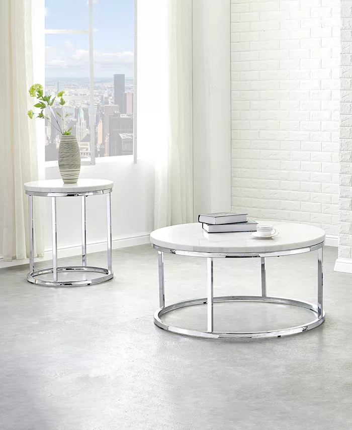 Steve Silver Echo 22 Round Marble and Chrome End Table