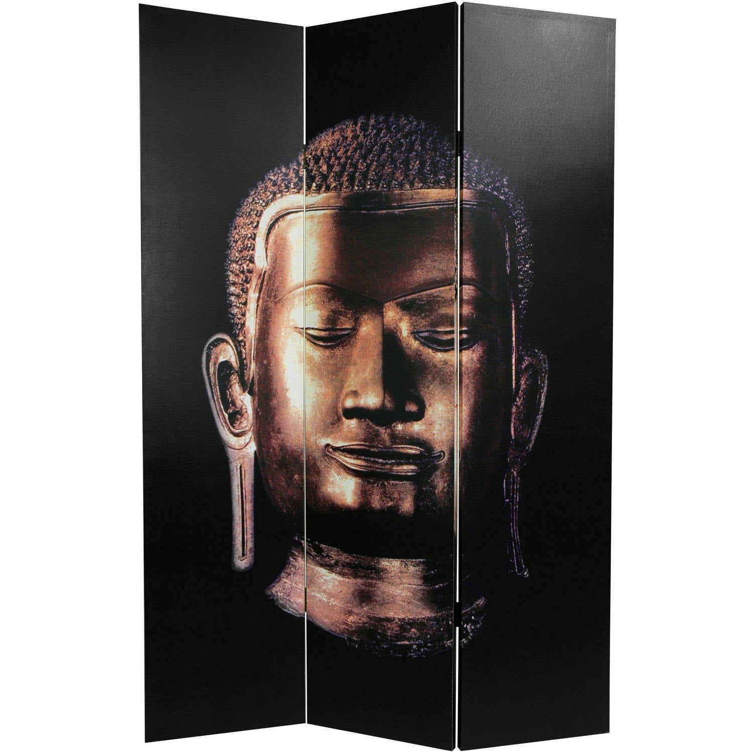 Oriental Furniture 6 ft. Tall Double Sided Buddha Canvas Room Divider - 3 Panel