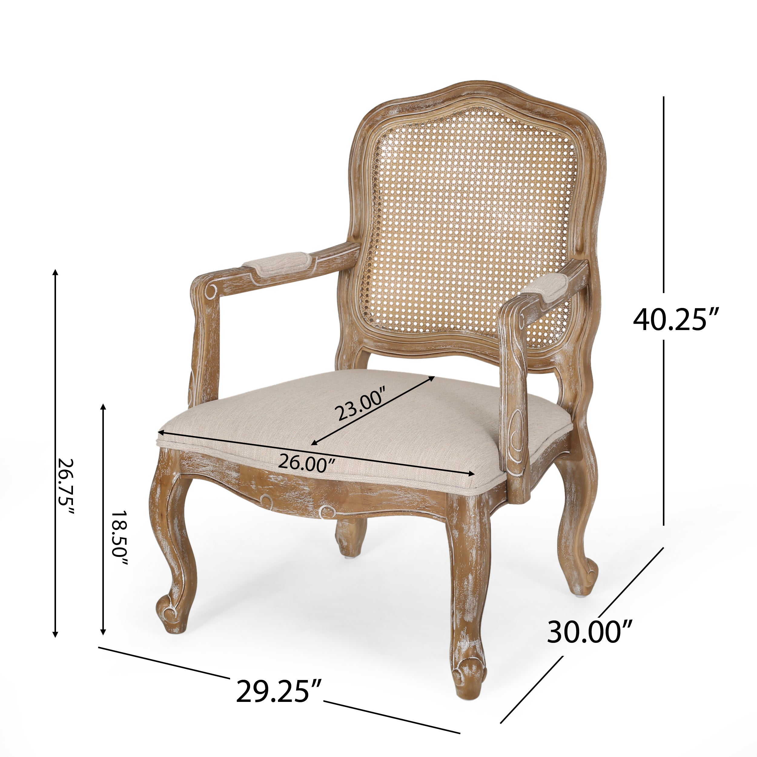 Biorn French Country Wood and Cane Upholstered Dining Armchair