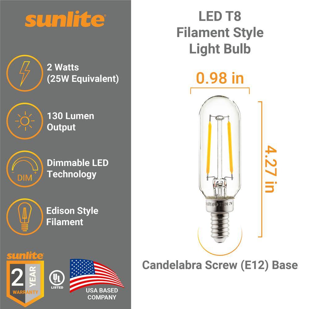 Sunlite 25-Watt Equivalent T8 Dimmable LED Filament Vintage Edison LED Light Bulb in Warm White 2700K (6-Pack) HD03448-1