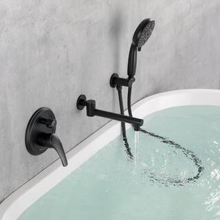 Miscool Forest Round Single-Handle 7 -Spray Wall Mount Roman Tub Faucet with Swivel Spout in Matte Black (Valve Included) SHSMDH10C031BH