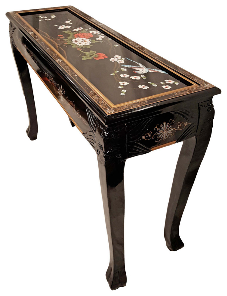 Asian Ball and Claw Sofa Table Hand Painted With Glass Top   Asian   Console Tables   by Oriental Furnishings  Houzz