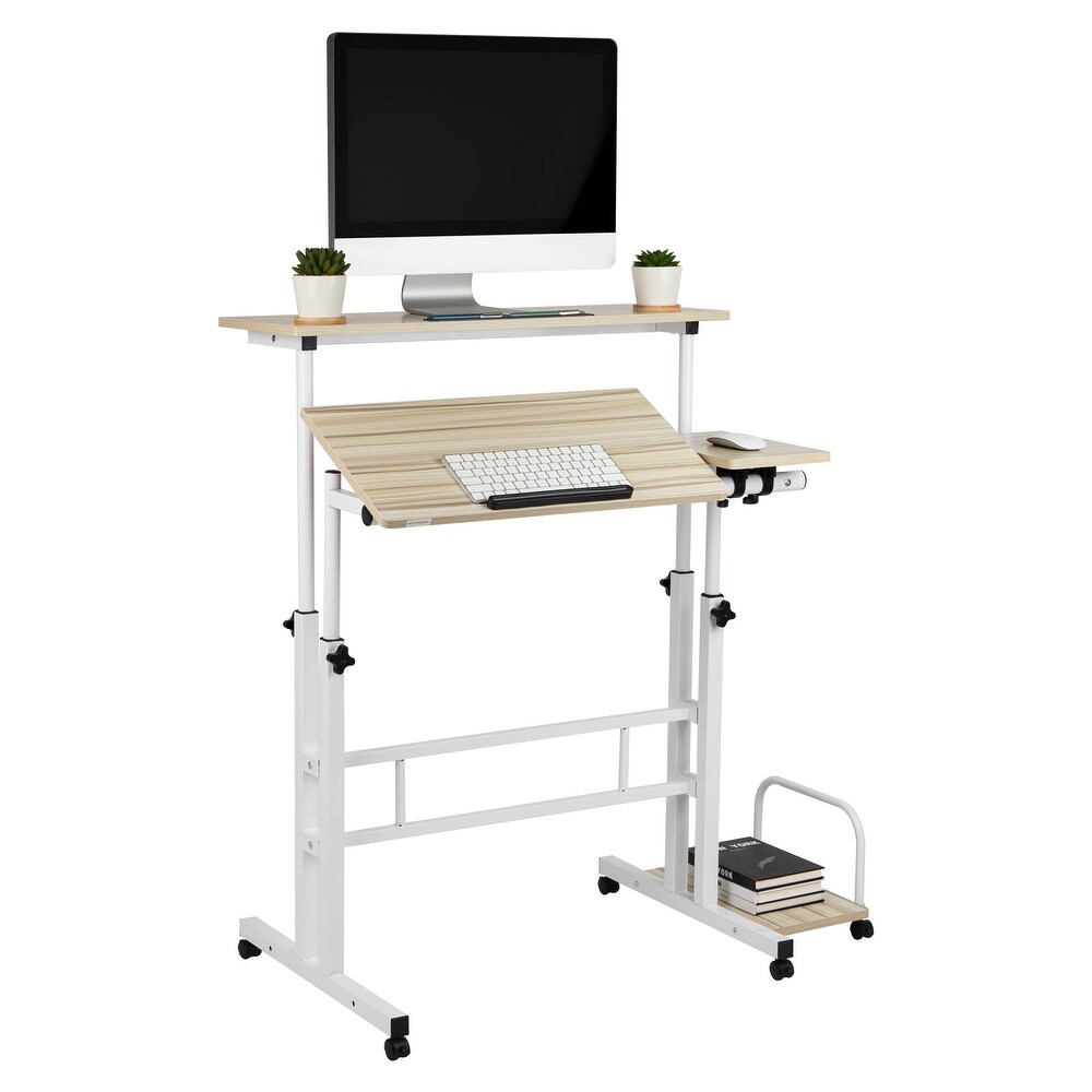 Mind Reader Woodland Collection  Mobile Sit/Stand Desk  Height Adjustable  Tiltable  Lockable Casters