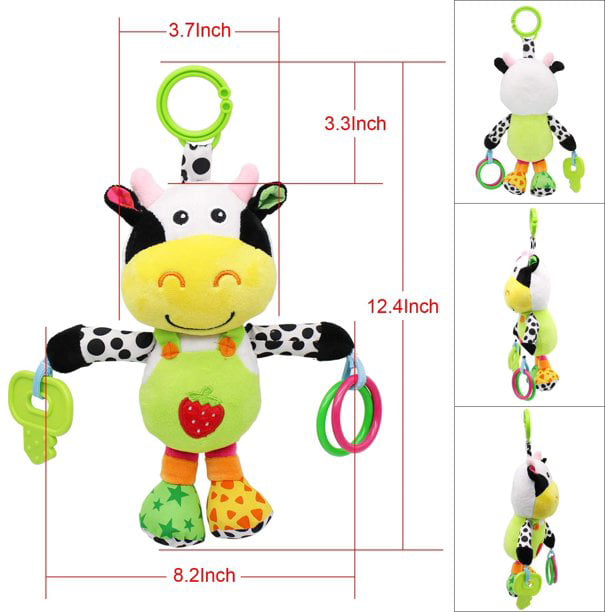 VATENIC Baby Car Seat Toys With 32 Kinds Of Music And Teether， Baby Soft Plush Rattle， Hanging Stroller Toys， Suitable For 0， 3， 6， 9， 12 Months Of Boys And Girls Gifts (Cows)