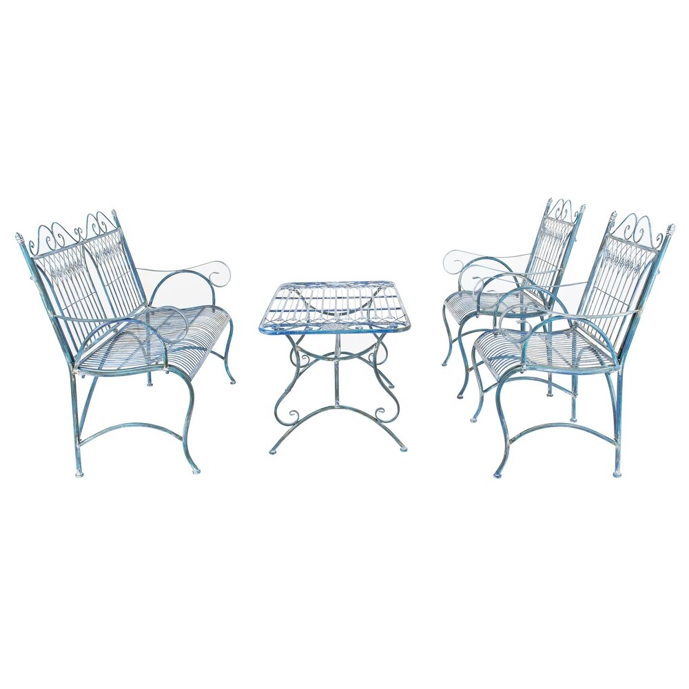 SAFAVIEH Outdoor Living Leah Victorian Scroll Iron 4 Piece Patio Set