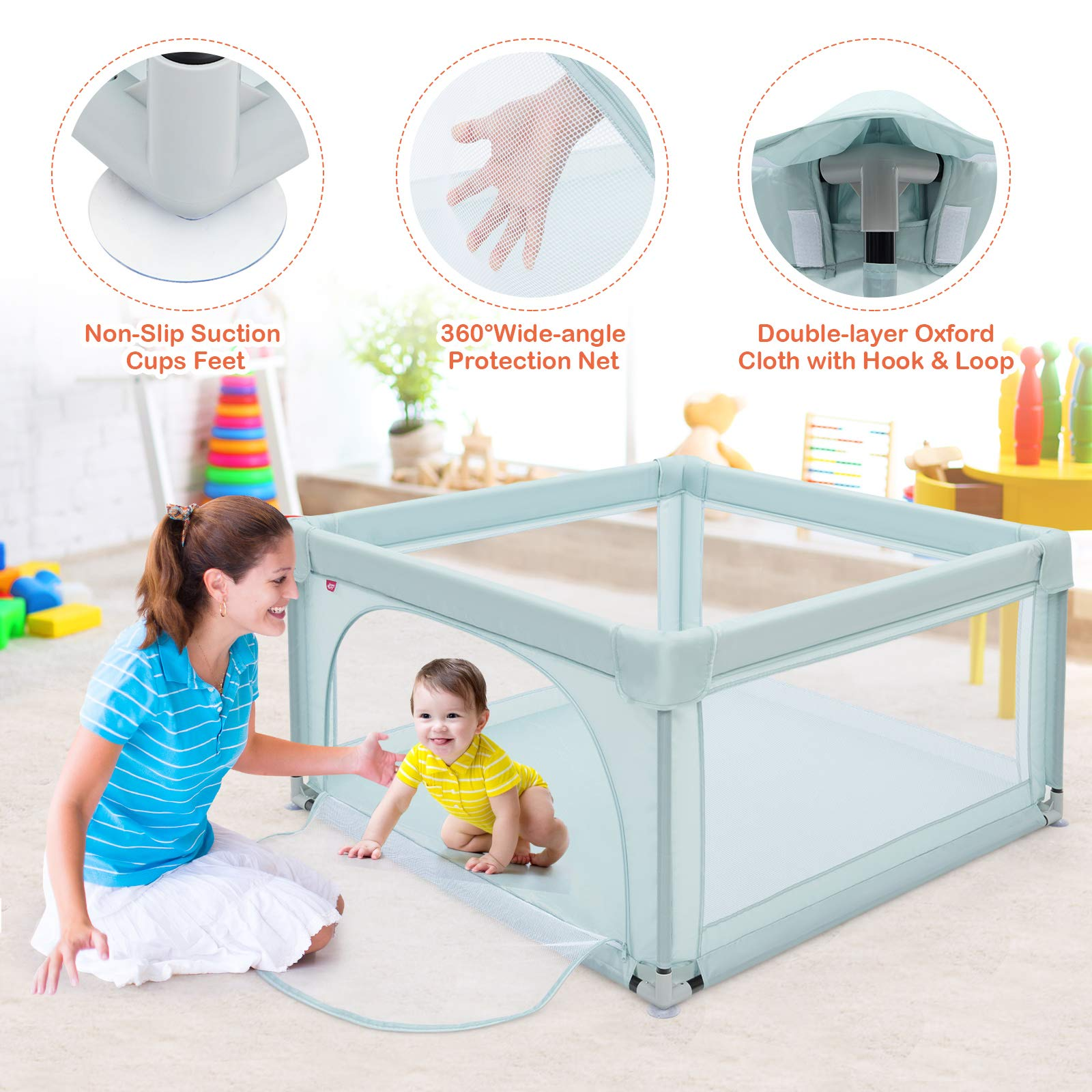 Costzon Baby Playpen, Extra Large Playpen for Toddlers Baby w/ Safety Gates