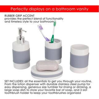 Home Basics 4-Piece Bath Accessory Set with Rubber Grip in White HDC51916