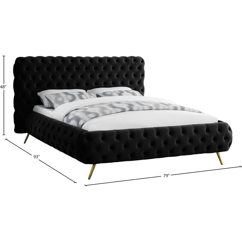 Meridian Furniture Delano Solid Wood Tufted Velvet Queen Bed in Black