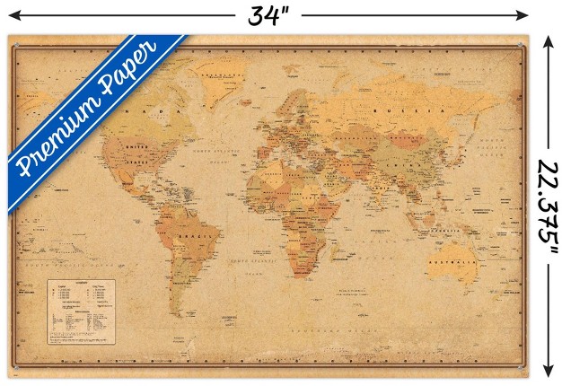 Trends International Antique World Map 2023 Unframed Wall Poster Prints