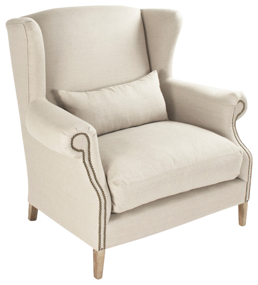 Half Wingback Chair  Natural Linen/Gray Oak Frame  45x42.5 quot  Transitional   Armchairs And Accent Chairs   by Zentique  Inc.  Houzz