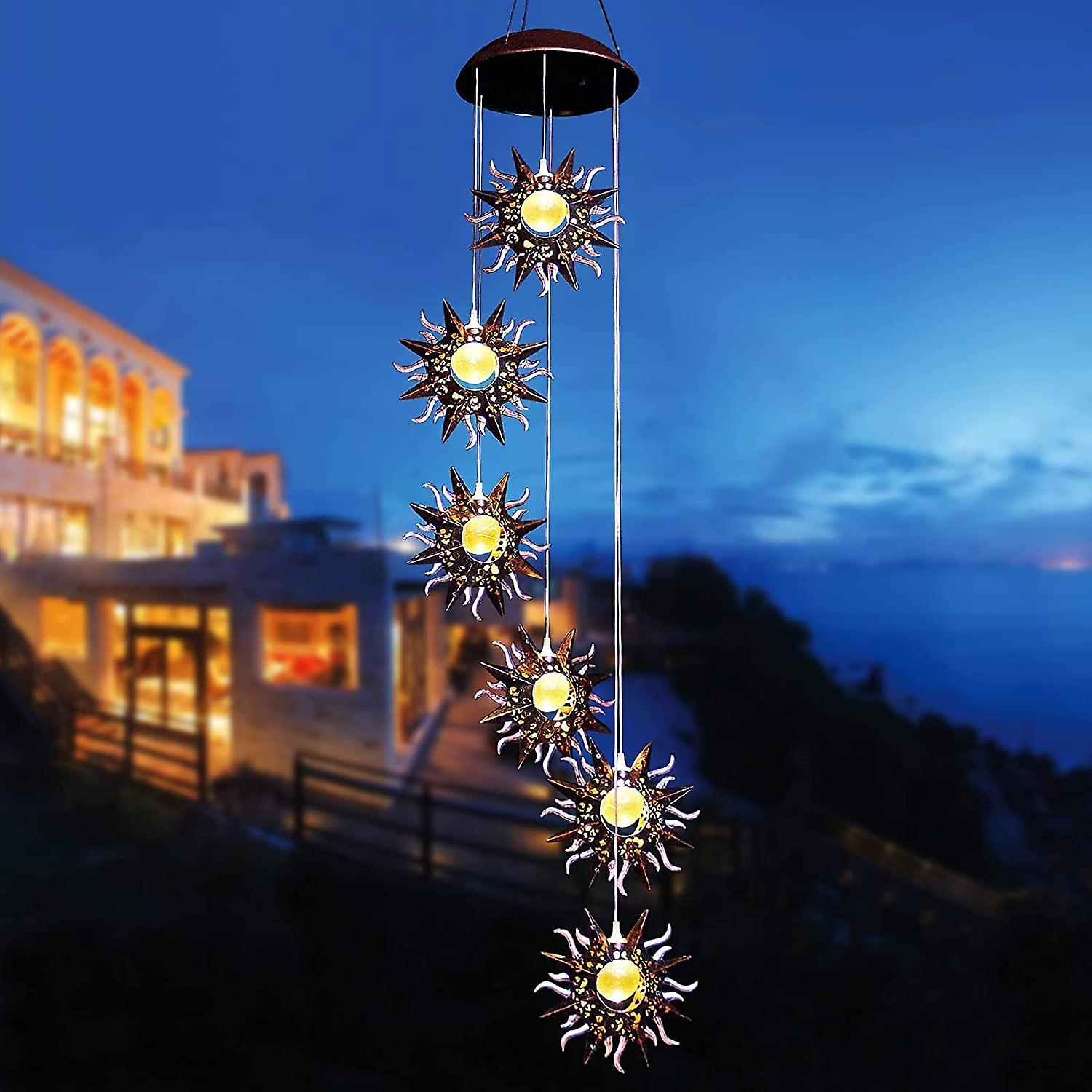 Solar Moon Wind Chime Led Night Light Waterproof Garden Patio Hanging Decor