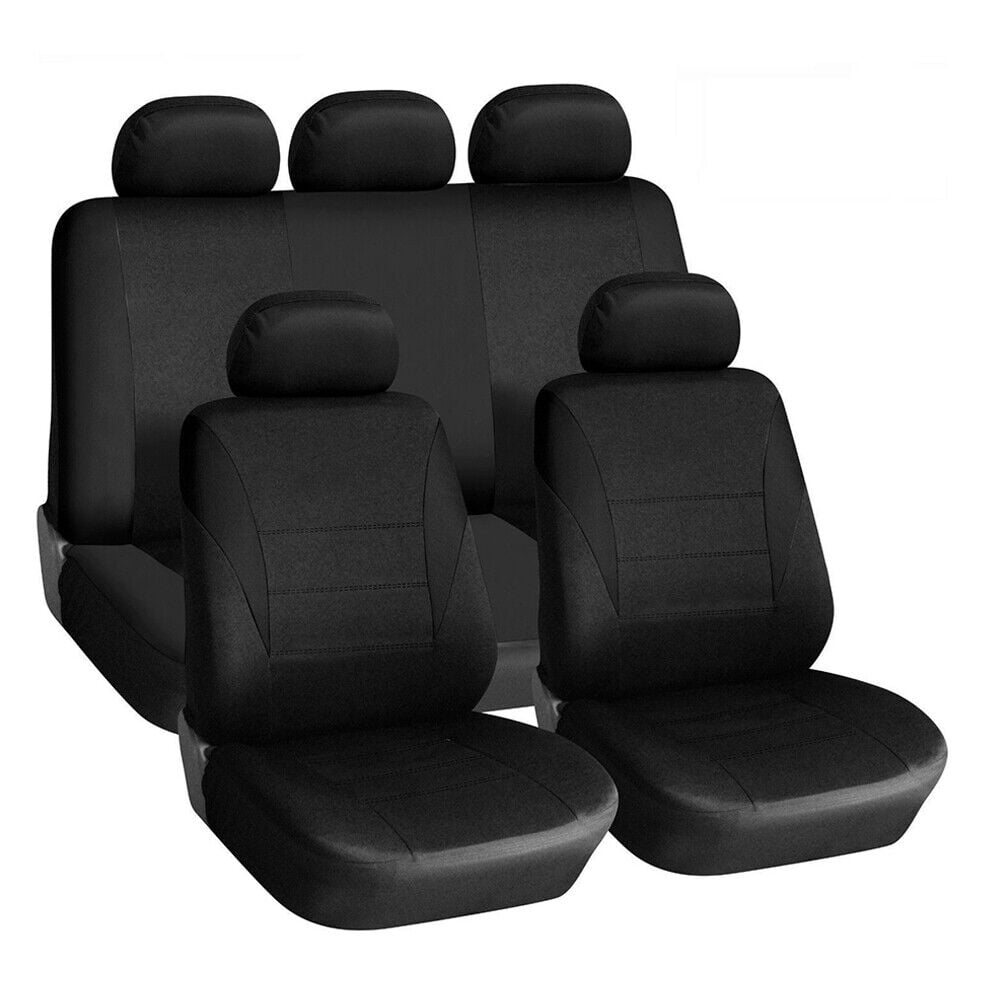 9Pcs Car Seat Covers Full Set， Black Two-Tone Front and Rear Split Bench Seat Covers for Cars Trucks SUV