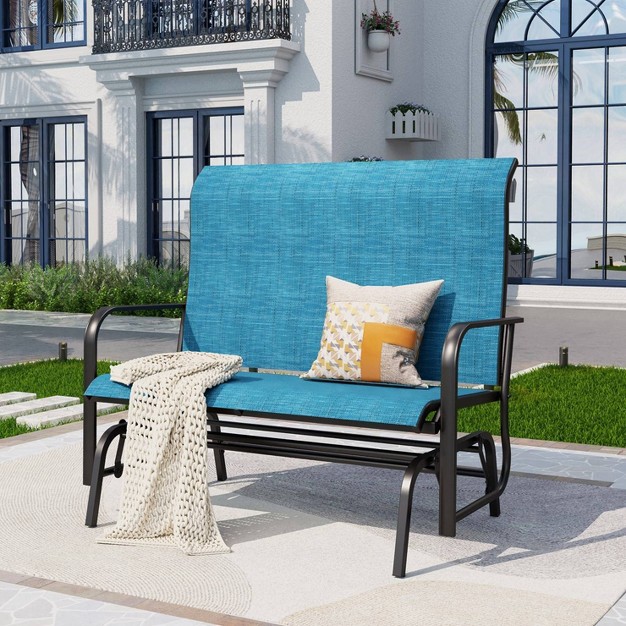 2 seat Patio Glider With Steel Frame Blue Captiva Designs